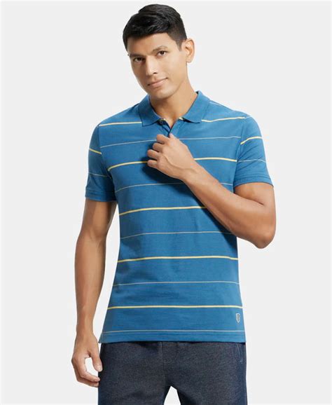 Buy Super Combed Cotton Rich Striped Half Sleeve Polo T-Shirt - Stellar ...