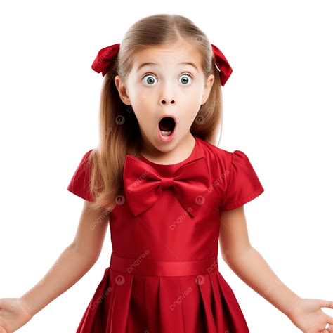 Funny Surprised Little Girl In Red Christmas Dresses On White, Baby ...