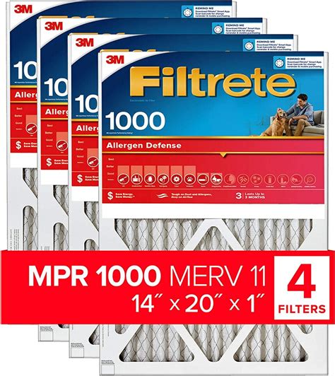 Filtrete 14x20x1 Air Filter MPR 1000 MERV 11, Allergen Defense, 4-Pack ...