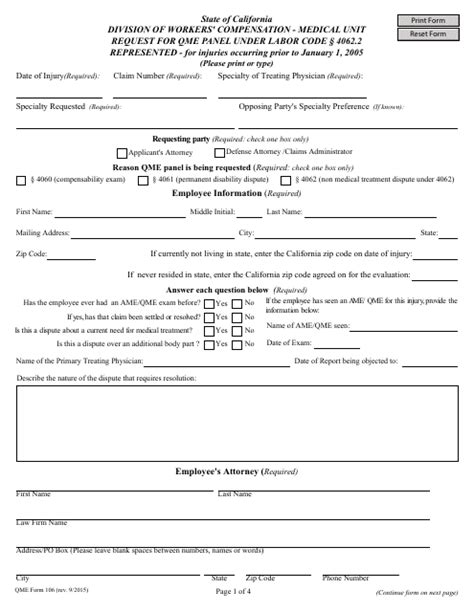 QME Form 106 - Fill Out, Sign Online and Download Fillable PDF ...