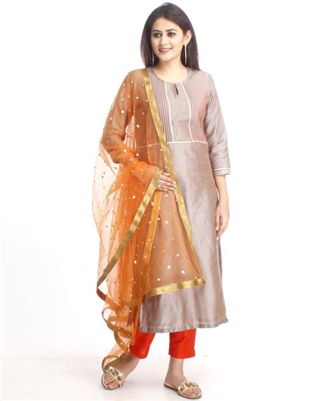 Orange Sunrise Pintucked Kurti with Straight Pants and Orange Sequence ...