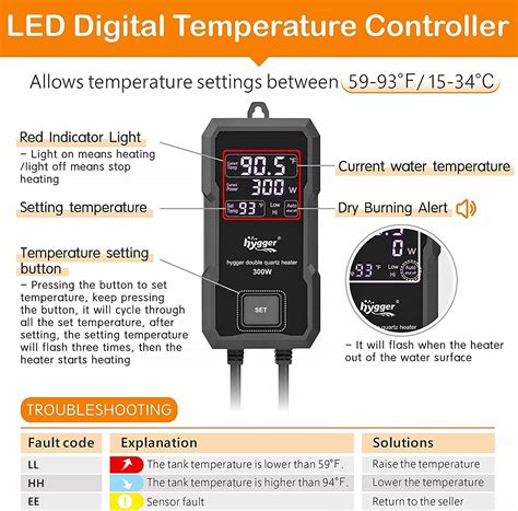 Hygger 1000W Aquarium Heater with Digital LED Controller for 130-260 ...