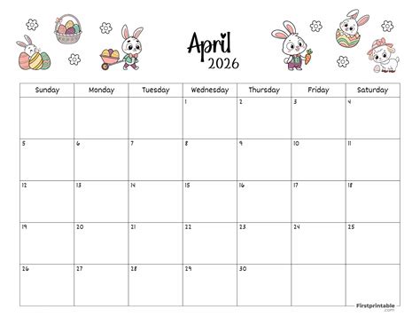 April Calendar 2026 Easter Themed 02 | Kids calendar, Printable ...
