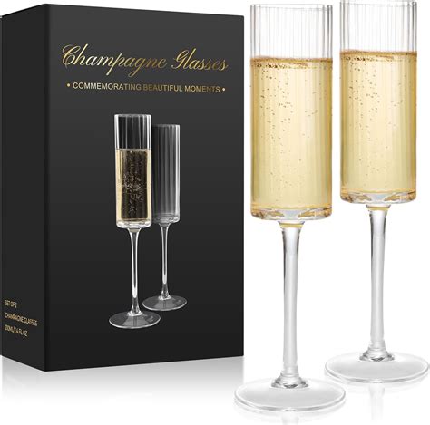 Amazon.com | Topsky Ribbed Champagne Flutes Set of 2,7 oz Crystal ...