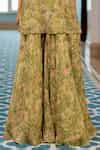 Buy Green Georgette, Shantoon Embroidery V-neck Floral Printed Kurta ...