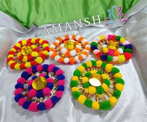 LAMANSH Pack of 5 Handmade Beautiful Flower Pom Pom Gota Patti Tea Lig ...