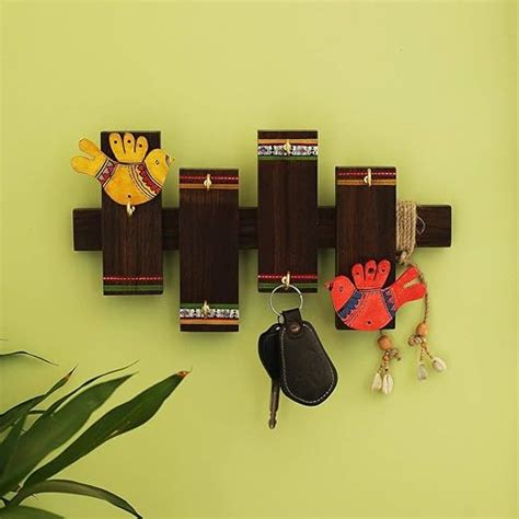 ExclusiveLane 'Birds On Planks' Wooden Wall Key Holder for Home Décor ...