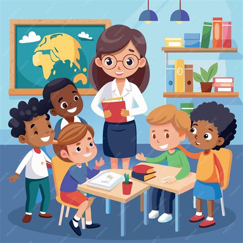 Premium Vector | Engaging Classroom Environment with Happy Students and Teacher