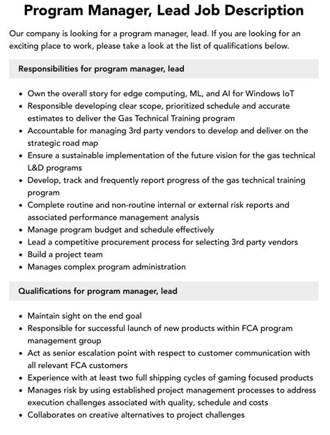 Program Manager Responsibility 的图像结果