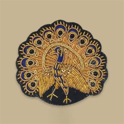 Buy Handcrafted Peacock Zardozi Velvet Brooche Online On Zwende