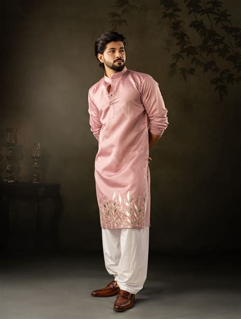 Rose Pink Embroidery Linen Kurta