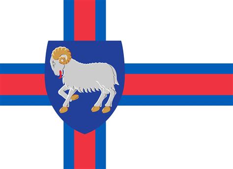 The official flag and coat of arms of the Faroe Islands. Territory of ...