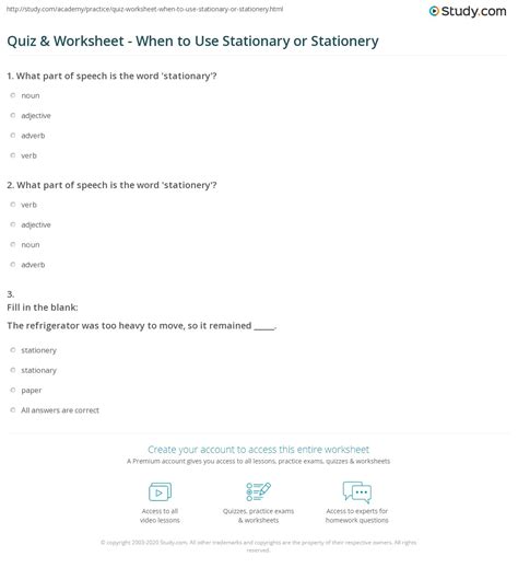Quiz & Worksheet - When to Use Stationary or Stationery | Study.com