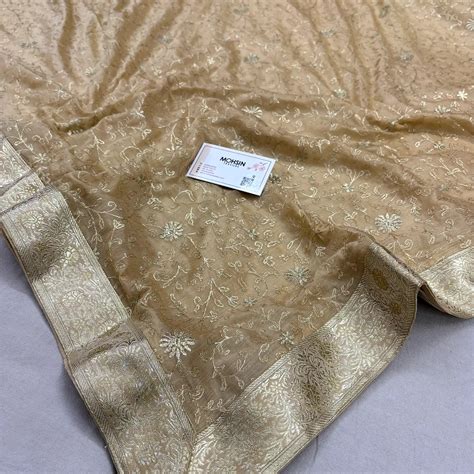 Beige Golden Zari Kimkhab Silk Banarasi Gharara – Mohsin Textiles