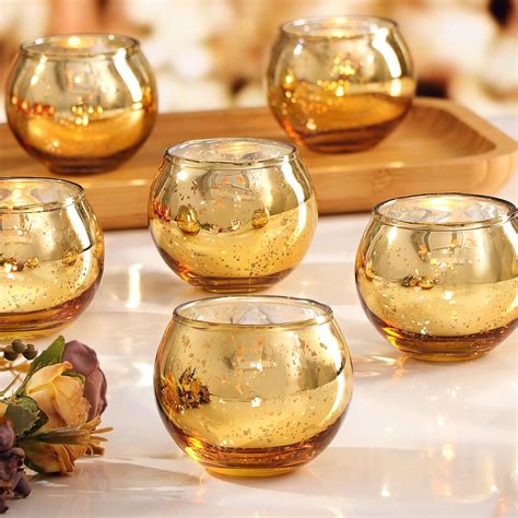 Amazon.com: LAMORGIFT 24 Pcs Gold Votive Candle Holders- Mercury Glass ...