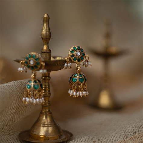 92.5 Sterling Silver Kundan Jhumka Earrings