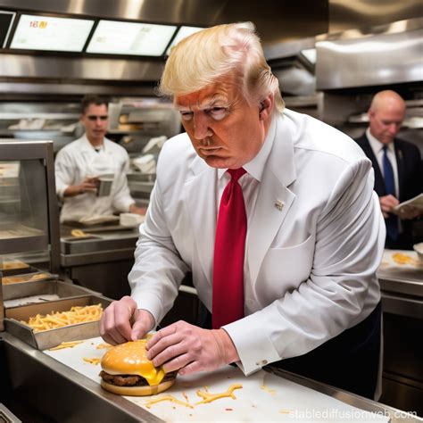 donald trump working in a mcdonald s wearing a mcdonald s uniform ...