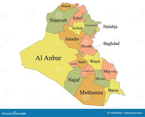 Map of Iraqi Governorates stock vector. Illustration of dark - 190822087