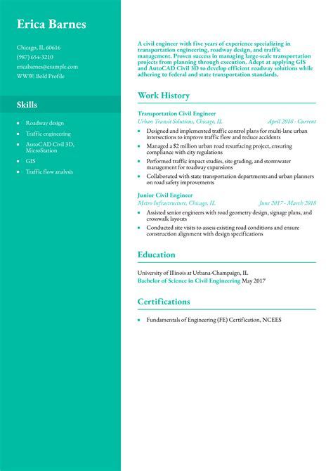 Civil Engineering Resume Examples 的图像结果