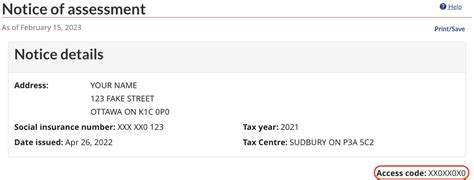 Image result for CRA NETFILE Access Code Notice of Assessment