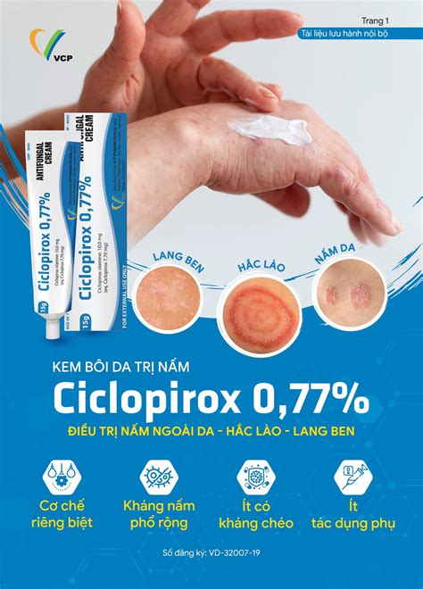 Ciclopirox 0,77% Cream VCP (Ciclopirox Olamine 1%) điều trị nấm da, nấm ...