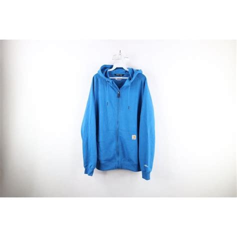 Carhartt Mens Medium Spell Out Force Relaxed Fit Baggy Full Zip Hoodie Blue