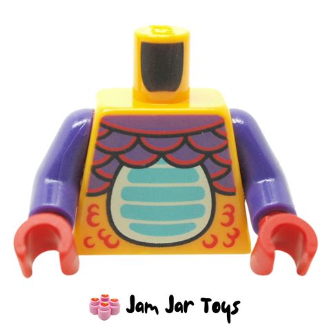 LEGO Light Orange Torso, Dark Purple/Red Scales, Medium Blue/Bright ...