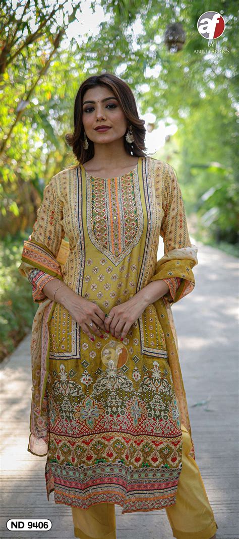 ANJU FABRICS ND 9406 VISCOSE DESIGNER KURTI PANT WITH DUPATTA SET AT ...