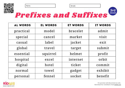 Prefixes & Suffixes Spelling List Worksheet For Grade 3 - Kidpid