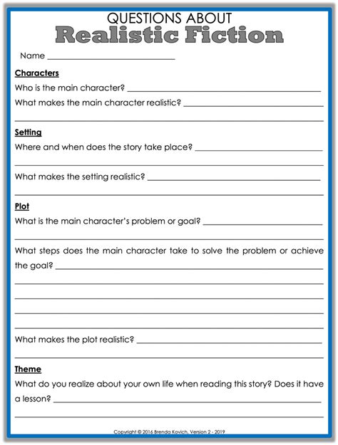 Realistic Fiction Worksheets