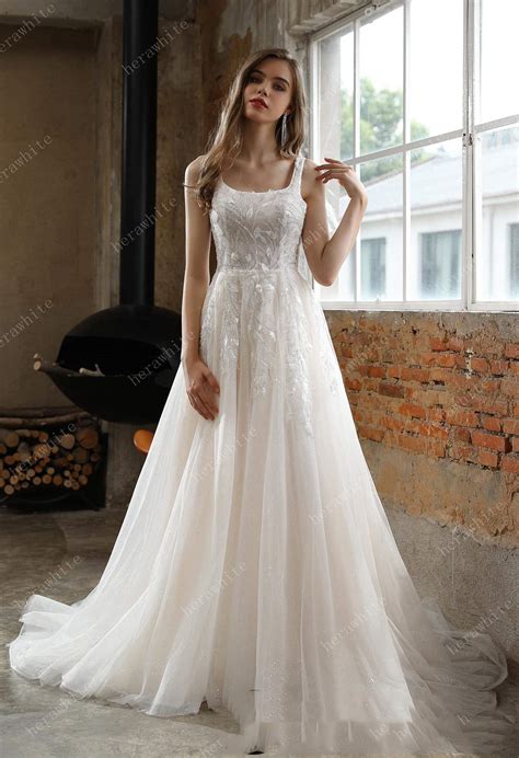 Square Neck Wedding Dress Lace