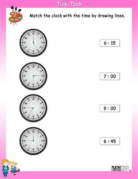 Match the Clock with the Time - Math Worksheets - MathsDiary.com