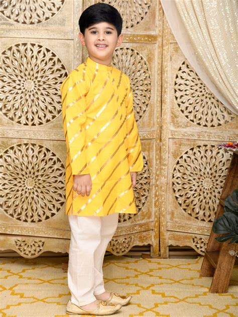 Stripe Printed Kurta with Pyjama - Yellow– Saka Designs