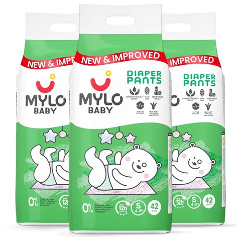 Buy Mylo Baby Diaper Pants Small (S) Size 4-8 kgs (126 count) Leak ...