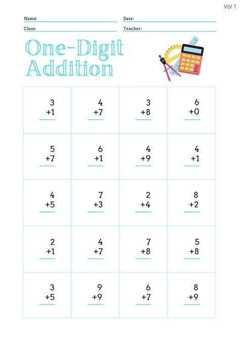 Printable and Downloadable One-digit Addition Worksheets 4 Unique ...