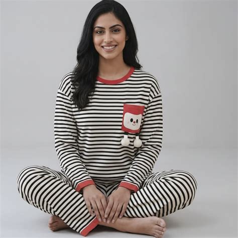 Midnight Mocha Stripe PJ Set with Built-in Bra | ZeroBra