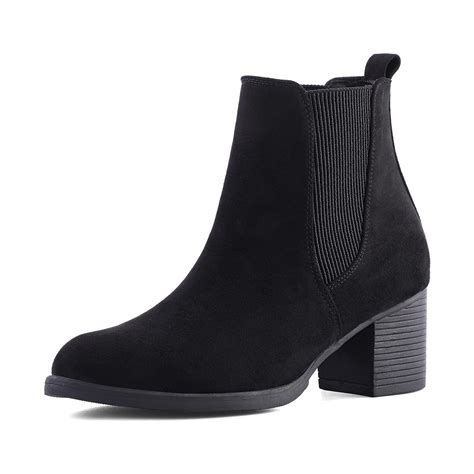 Mysoft Women Black Chelsea Boots Female Chunky Heel Ankle Booties ...