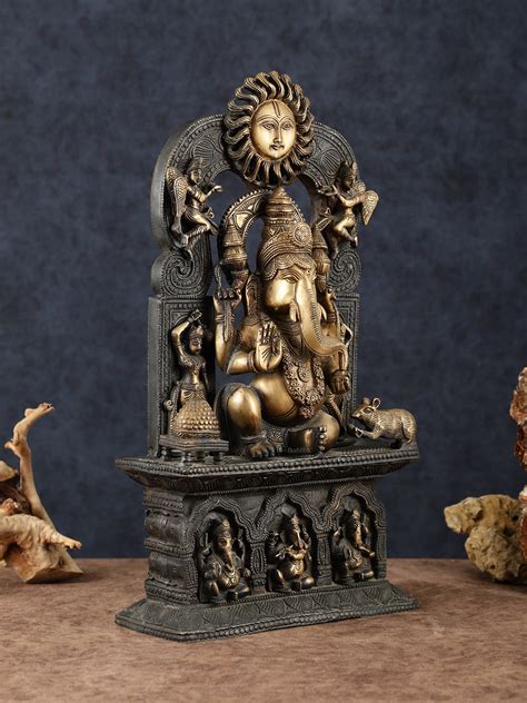 Brass Lord Ganesha Statue – 20" Height, Antique Chola Style, Dual-Tone ...