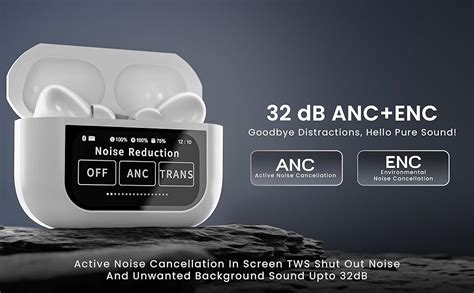 HAMMER Screen TWS Earbuds Wireless with 13mm Drivers, ANC Ear Buds 32dB ...