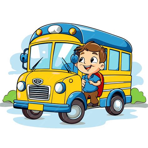 Premium Vector | Cartoon schoolboy riding a school bus vector clip art ...