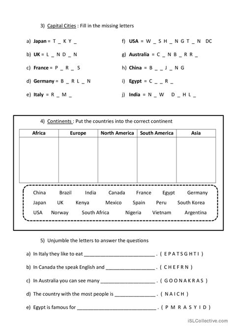 Countries and Capitals pictur…: English ESL worksheets pdf & doc | Subtraction word problems ...