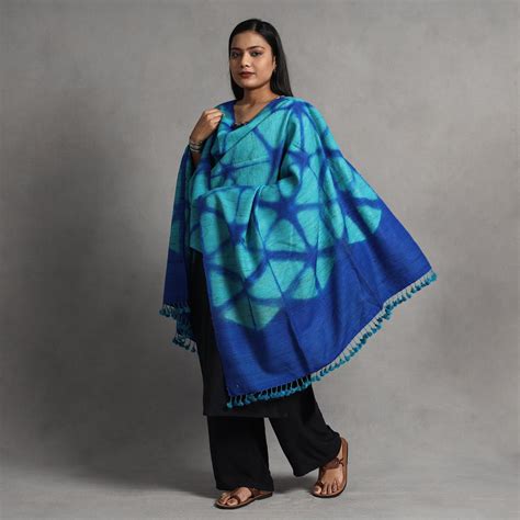 Buy Kutch Handwoven Clamp Dyed Shibori Silk x Merino Woolen Shawl ...