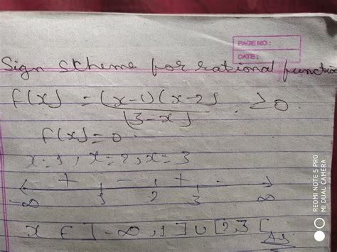 solve this by using sign scheme for rational function .f(x) =(x-1) (x-2 ...