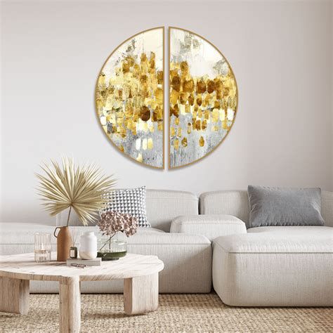 Golden Abstract Textured Art Semi Circle Frames Set Of 2 – Homcraft