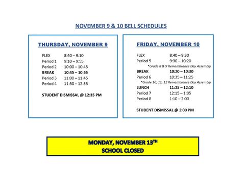 November 9 and 10 Bell Schedules – Parent-Teacher Interviews Nov. 9 (NO ...