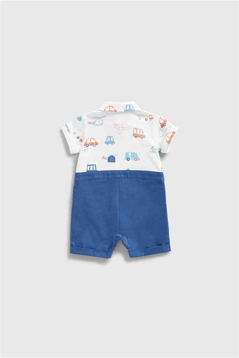 Mothercare Boys 100% Cotton Half Sleeves Rompers - Blue