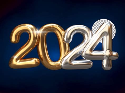 Testo ballon per il nuovo anno 2024 in argento e oro con sfondo isolato ...