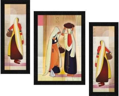 Art Amori Rajasthani Panihari 3 Piece Painting with Synthetic Frame ...