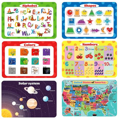 Buy 6 Pcs Educational Kids Placemats for Dining Table Plastic Learning ...