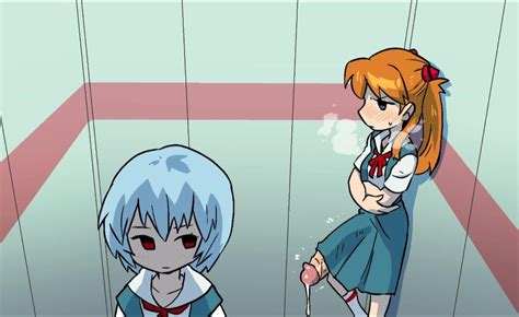 Rei and Asuka, in the elevator by (hiryouman) : r/futanari